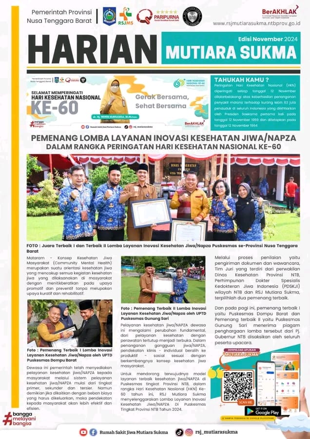 PEMENANG LOMBA LAYANAN INOVASI KESEHATAN JIWA / NAPZA DALAM RANGKA PERINGATAN HARI KESEHATAN NASIONAL KE - 60